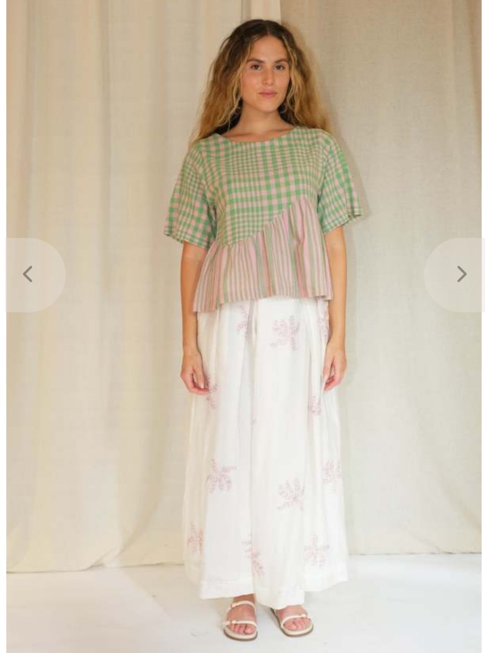 Rujuta Sheth Yara Top in Pink & Green Checks & Stripes
